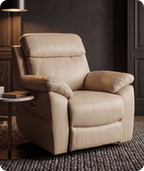 Torino Genuine Leather Cream Electric Power Recliner Armchair