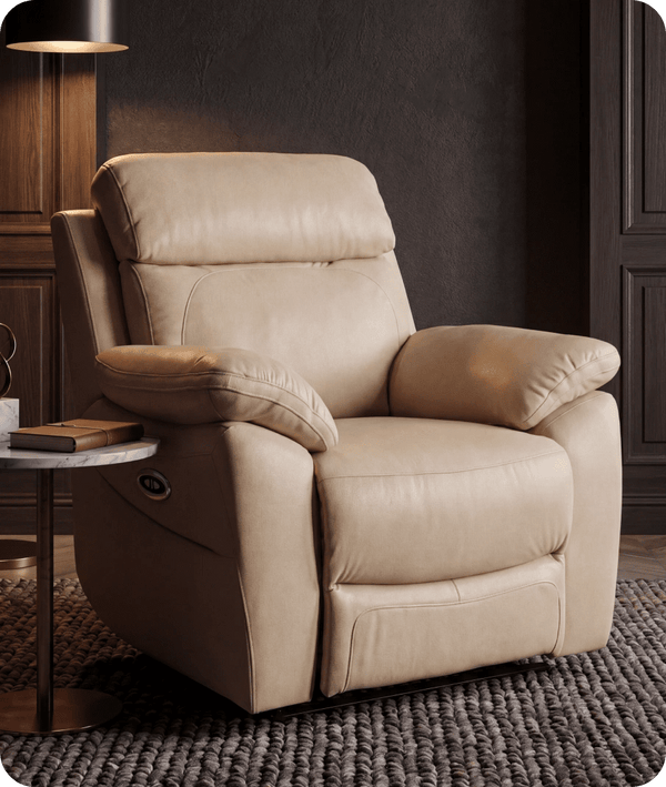Torino Genuine Leather Cream Electric Power Recliner Armchair