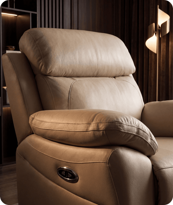 Torino Genuine Leather Cream Electric Power Recliner Armchair