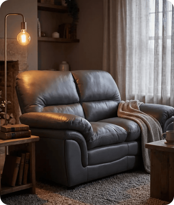 Florence Grey Leather 2 Seater Sofa