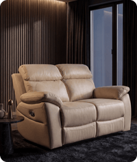 Torino Genuine Leather Cream Electric Power Recliner 2 Seater Sofa