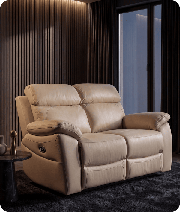 Torino Genuine Leather Cream Electric Power Recliner 2 Seater Sofa