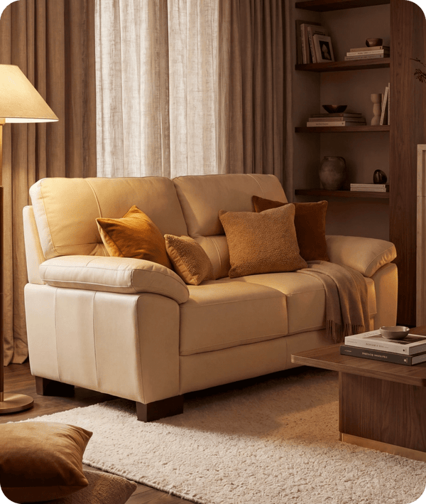Dalmore Genuine Leather Cream 2 Seater Sofa