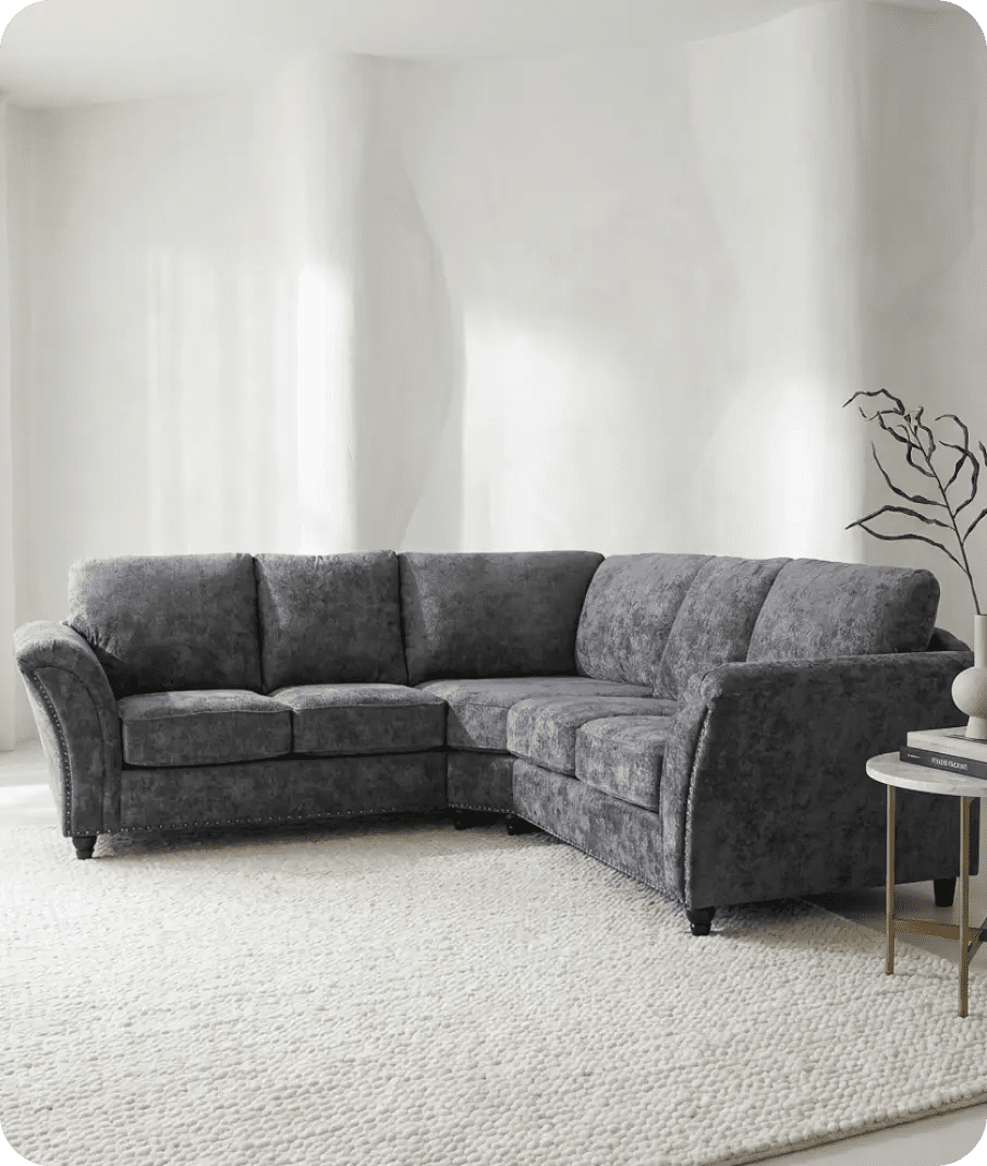 Canterbury Grey Fabric High Back Corner Sofa
