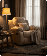 York Cream Leather Manual Recliner Armchair - Sofa-Direct