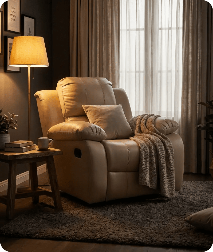 York Cream Leather Manual Recliner Armchair - Sofa-Direct