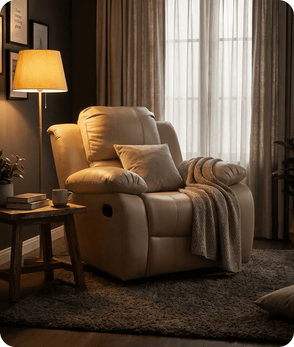 York Cream Leather Manual Recliner Armchair - Sofa-Direct