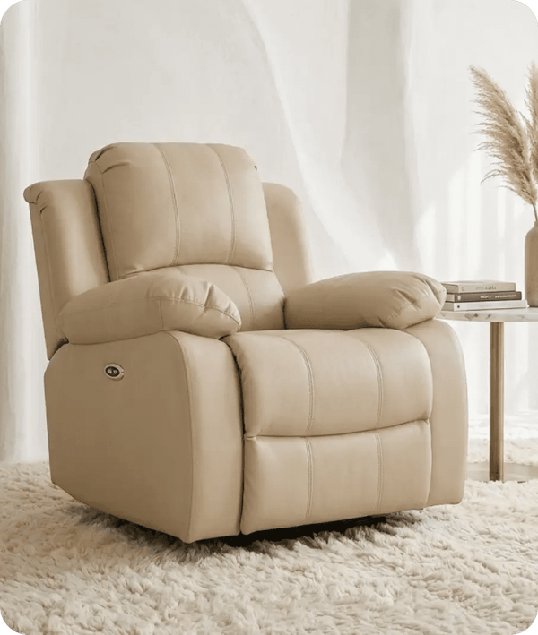 York Cream Leather Electric Recliner Chair