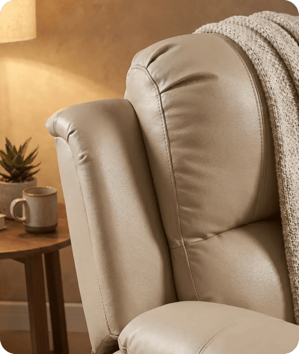 York Cream Leather Manual Recliner Armchair - Sofa-Direct
