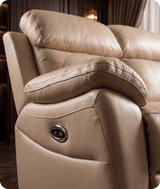 Torino Genuine Leather Cream Electric Power Recliner 2 Seater Sofa