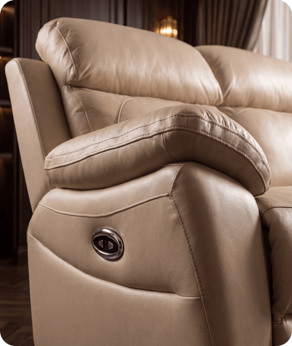 Torino Genuine Leather Cream Electric Power Recliner 2 Seater Sofa