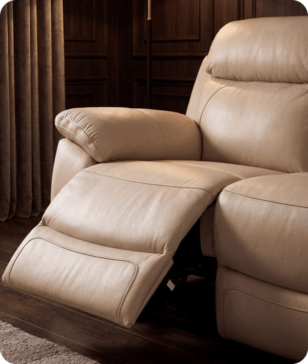 Torino Genuine Leather Cream Electric Power Recliner 2 Seater Sofa