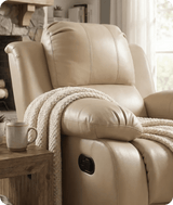 York Cream Leather Manual Recliner Armchair - Sofa-Direct