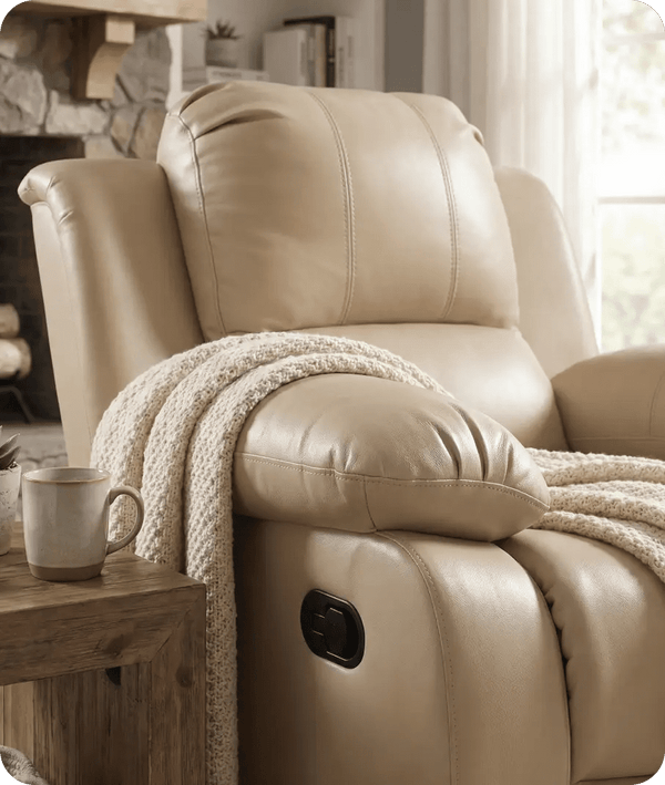 York Cream Leather Manual Recliner Armchair - Sofa-Direct