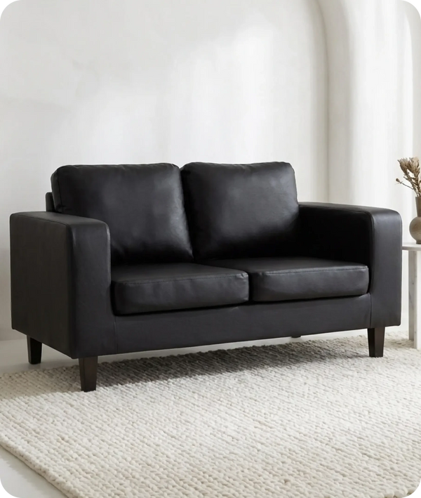 Nova Black Leather 2 Seater Sofa