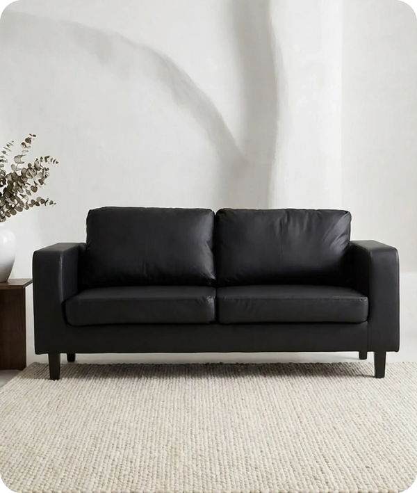 Nova Black Leather 3 Seater Sofa