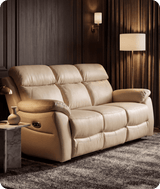 Torino Genuine Leather Cream Electric Power Recliner 3 Seater Sofa