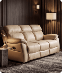 Torino Genuine Leather Cream Electric Power Recliner 3 Seater Sofa
