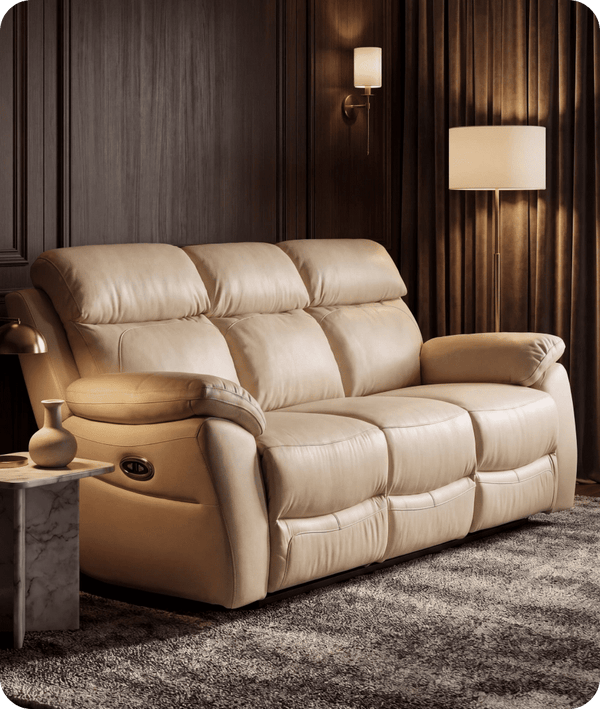 Torino Genuine Leather Cream Electric Power Recliner 3 Seater Sofa
