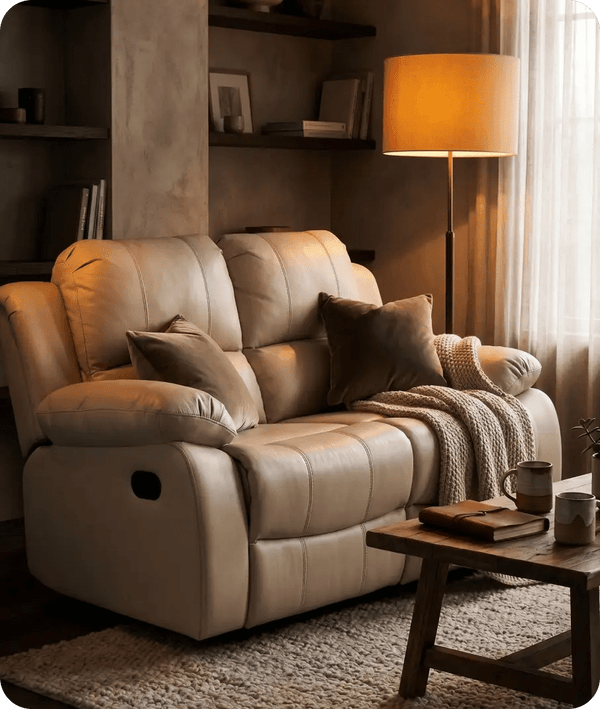 York Cream Leather 2 Seater Manual Recliner Sofa