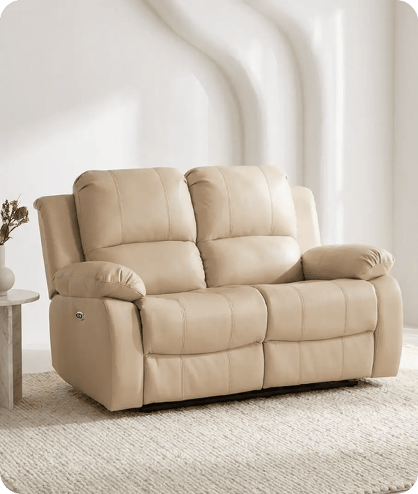 York Cream Leather Electric Recliner 2 Seater Sofa