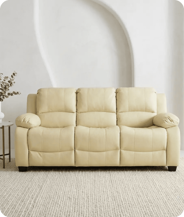 Veloura Cream Leather 3 Seater Sofa
