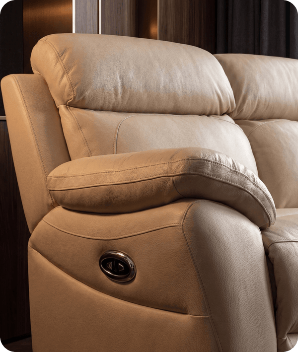 Torino Genuine Leather Cream Electric Power Recliner 3 Seater Sofa
