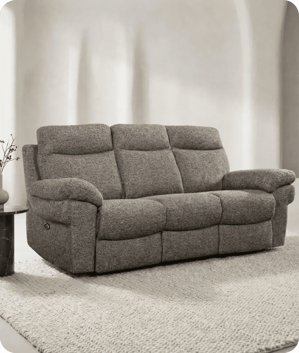 Lunaro Brown Fabric Electric Recliner 3 Seater Sofa