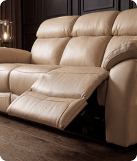 Torino Genuine Leather Cream Electric Power Recliner 3 Seater Sofa