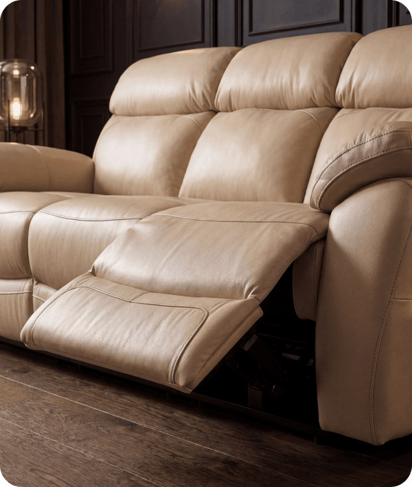 Torino Genuine Leather Cream Electric Power Recliner 3 Seater Sofa