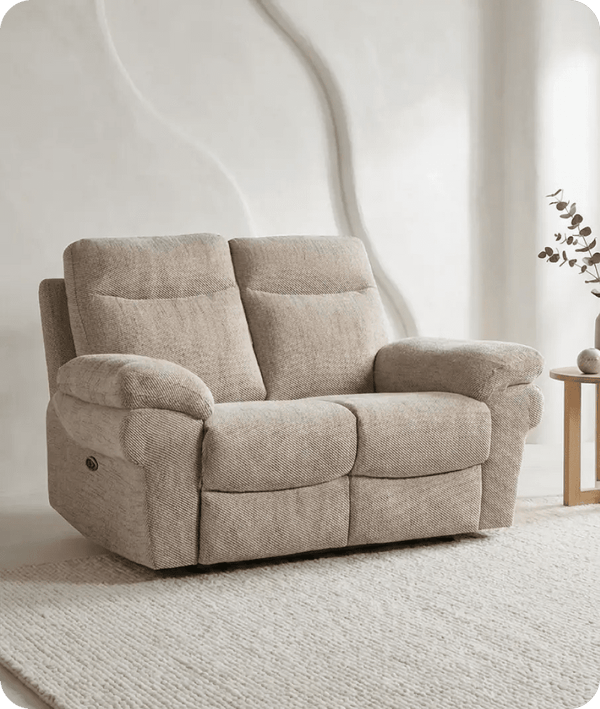 Lunaro Beige Fabric Electric Recliner 2 Seater Sofa