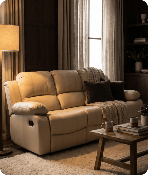 York Cream Leather 3 Seater Manual Recliner Sofa - Sofa-Direct