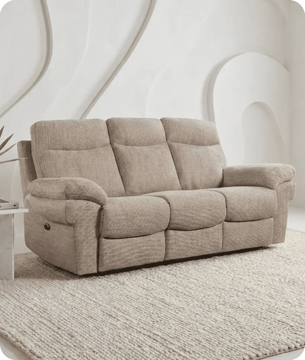 Lunaro Beige Fabric Electric Recliner 3 Seater Sofa