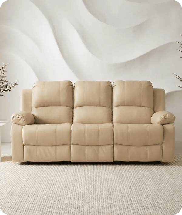 York Cream Leather Electric Recliner 3 Seater Sofa