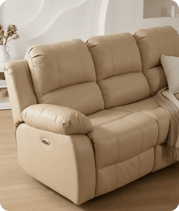 York Cream Leather Electric Recliner 3 Seater Sofa