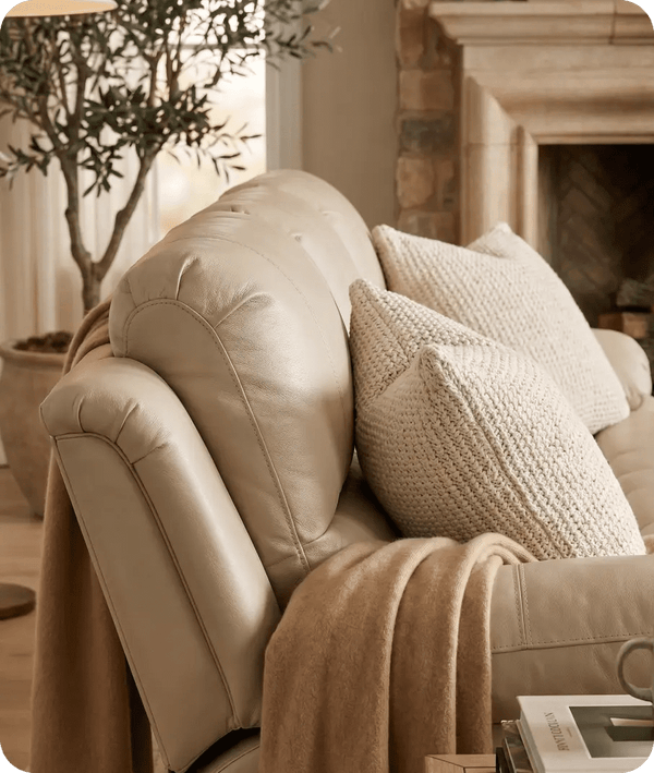York Cream Leather 3 Seater Manual Recliner Sofa - Sofa-Direct