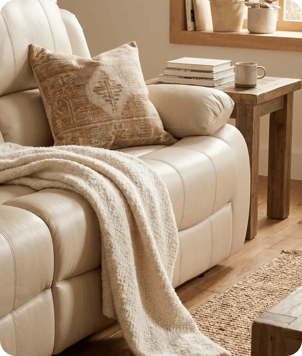 York Cream Leather 3 Seater Manual Recliner Sofa - Sofa-Direct