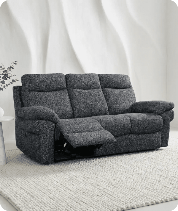 Lunaro Grey Fabric Electric Recliner 3 Seater Sofa