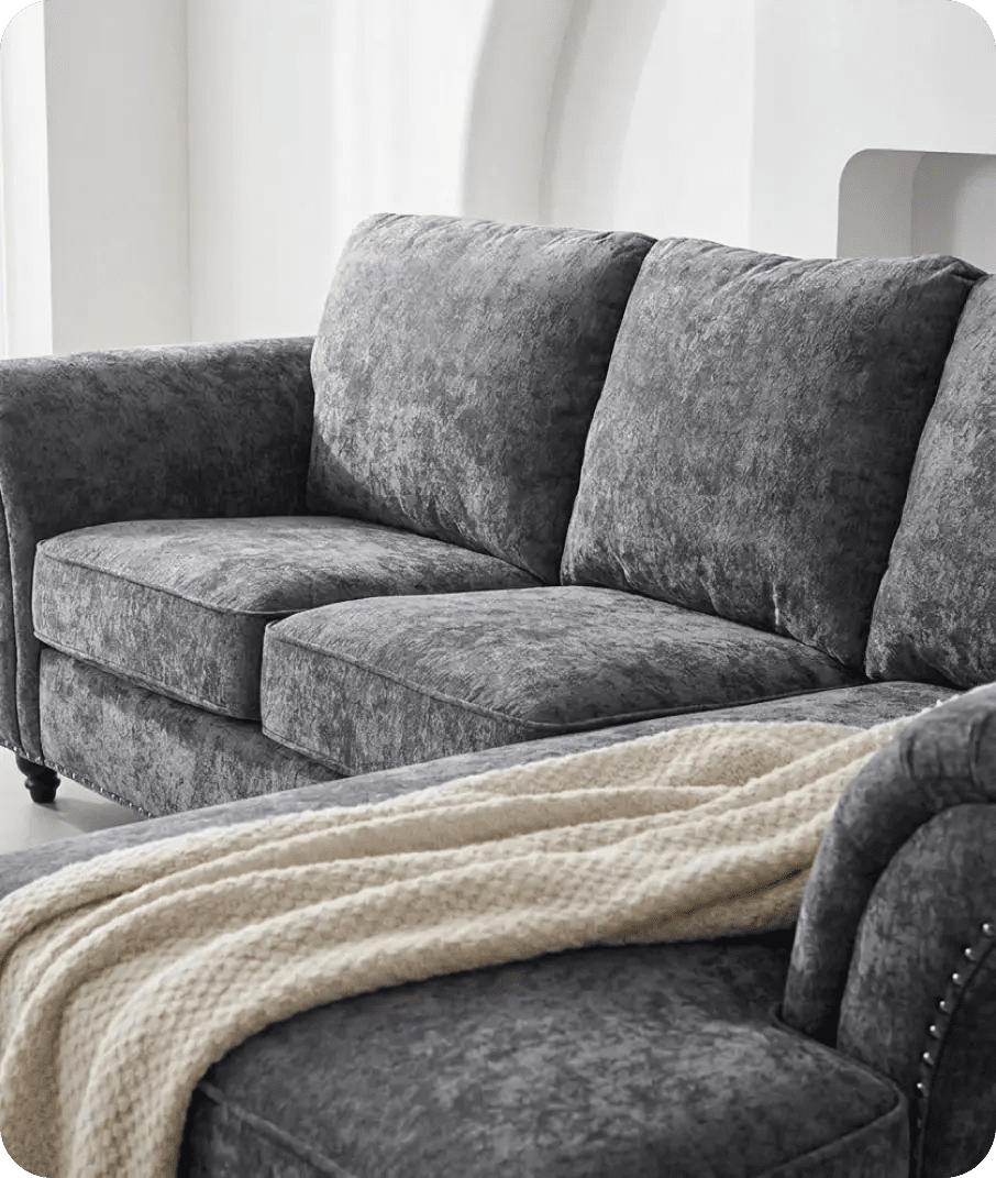 Canterbury Grey Fabric High Back Corner Sofa