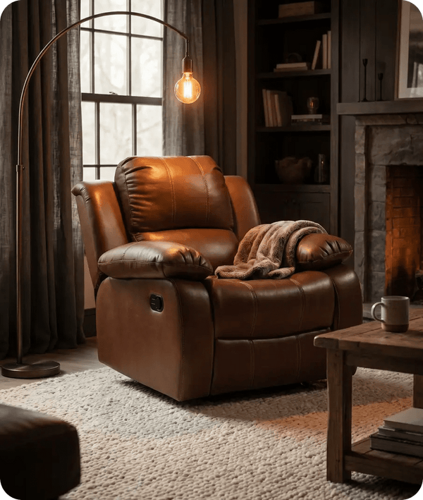 York Leather Tan Manual Recliner Armchair