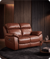 Torino Genuine Leather Tan  Electric Power Recliner 2 Seater Sofa