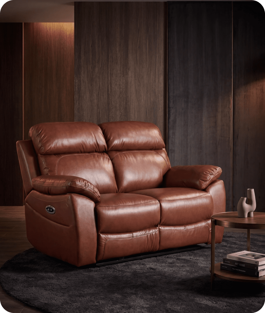 Torino Genuine Leather Tan  Electric Power Recliner 2 Seater Sofa
