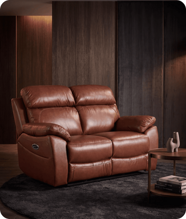 Torino Genuine Leather Tan  Electric Power Recliner 2 Seater Sofa