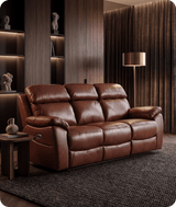 Torino Genuine Leather Tan Electric Power Recliner 3 Seater Sofa