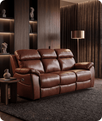 Torino Genuine Leather Tan Electric Power Recliner 3 Seater Sofa