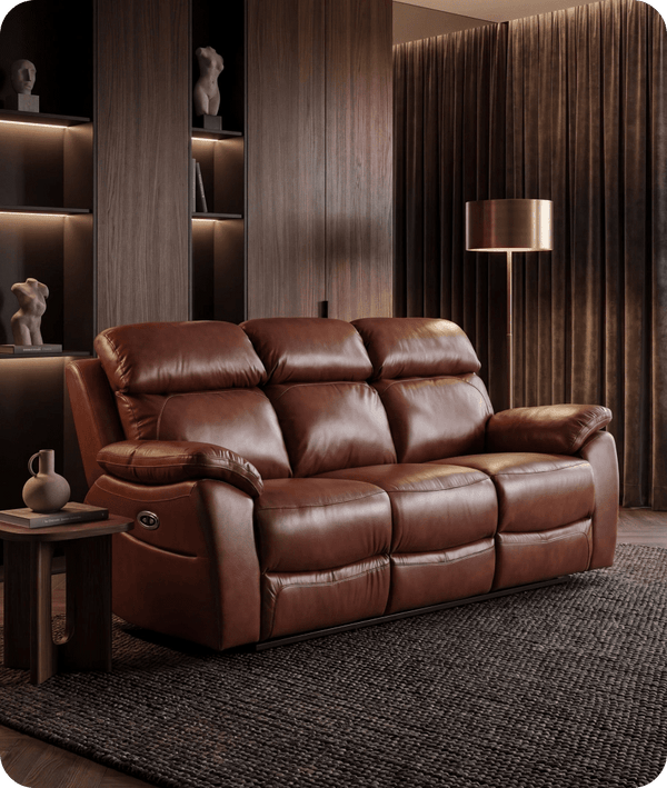 Torino Genuine Leather Tan Electric Power Recliner 3 Seater Sofa