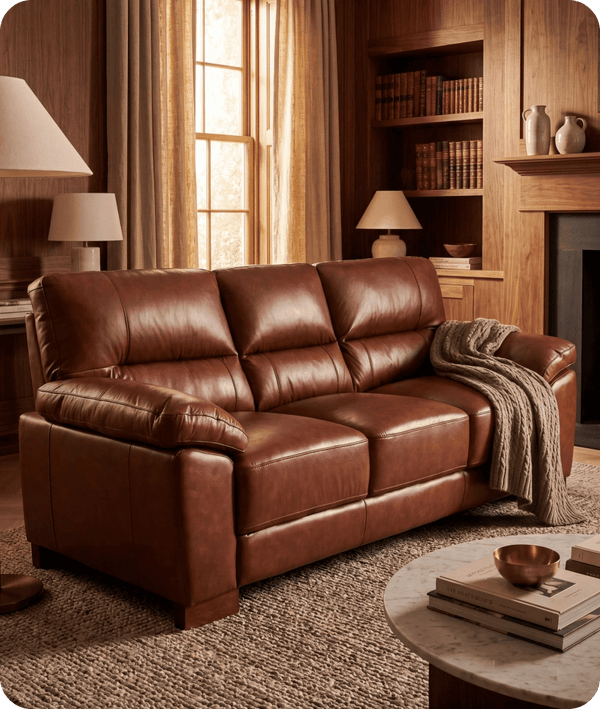 Dalmore Genuine Leather Tan 3 Seater Sofa