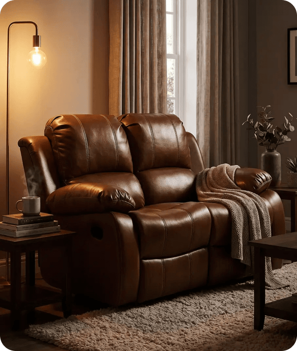 York Tan Leather 2 Seater Manual Recliner Sofa