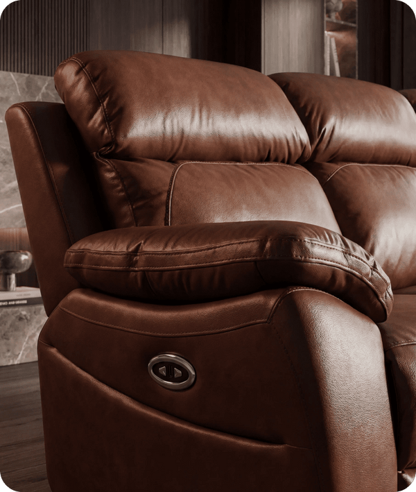 Torino Genuine Leather Tan Electric Power Recliner 3 Seater Sofa