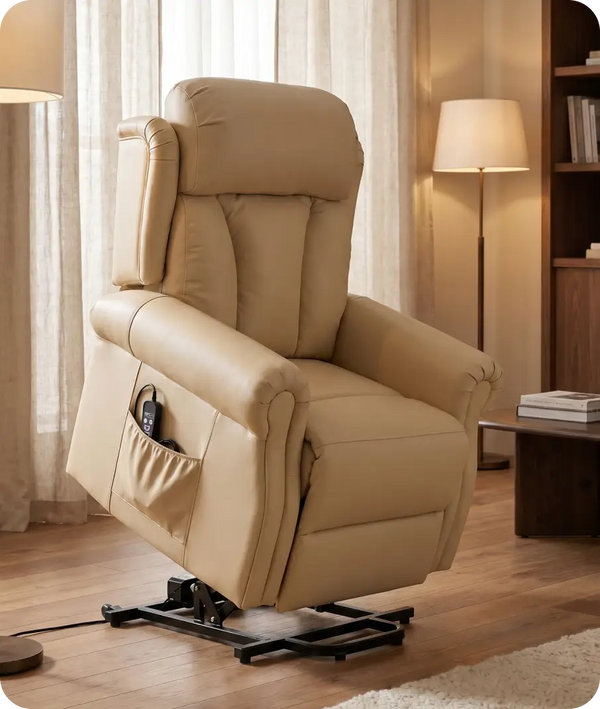 Derby Genuine Leather Cream Rise & Recline Mobility Chair